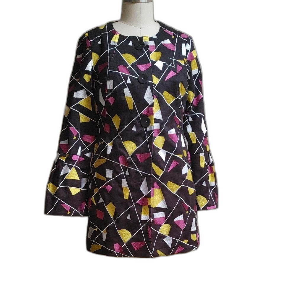 VTG Nygard Collection Embroidered Geometric Shapes Jacket Multicolor Size 8
